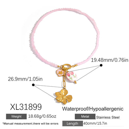 Floral Sun Pendant Stainless Steel Necklace Trendy Casual Choker