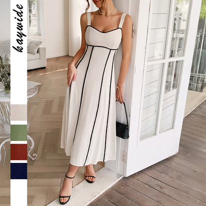 Casual V Neck A-Line Maxi Dress for Women