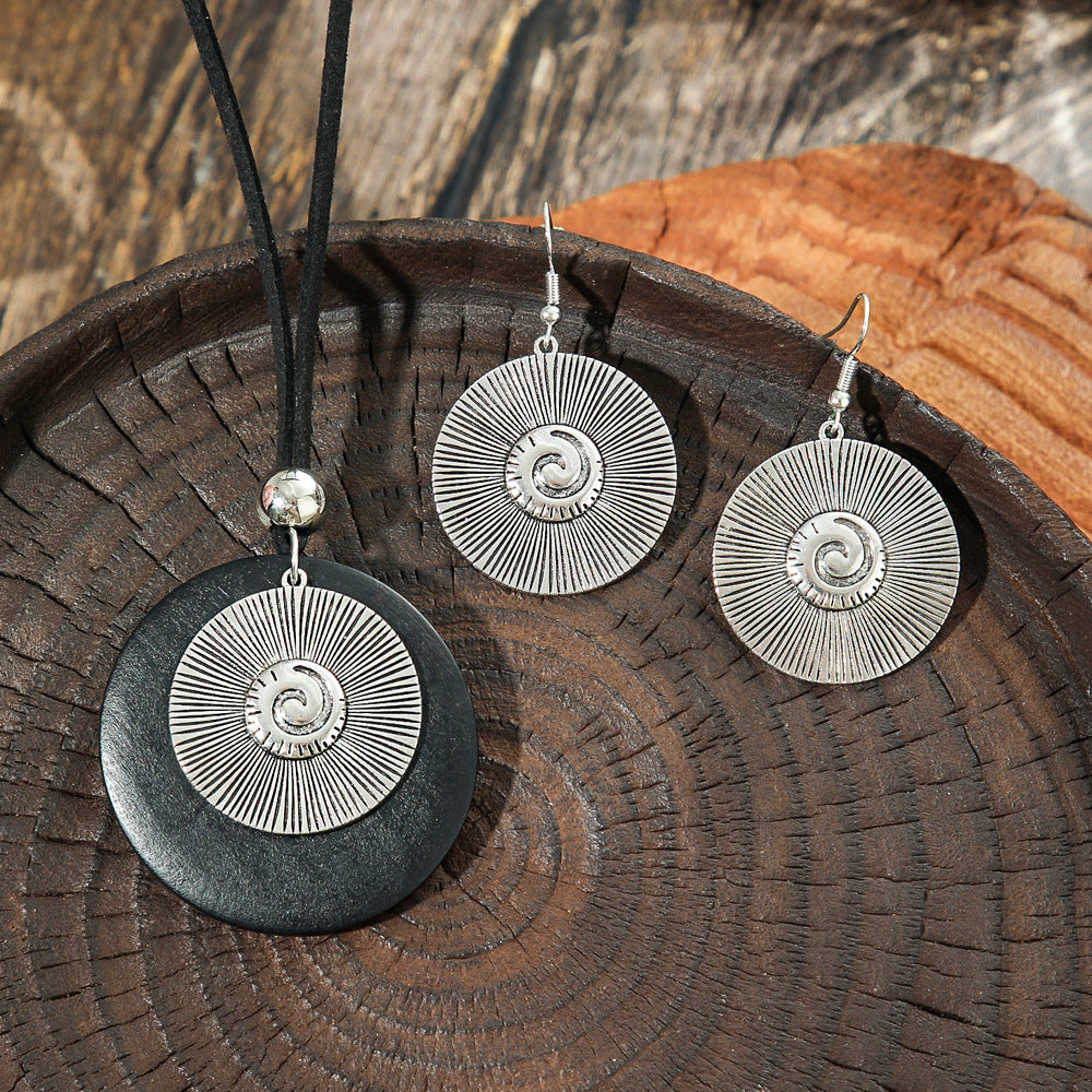 Trendy Geometric Earrings With Classic Black Wood Pendant