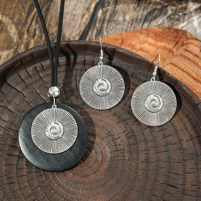 Trendy Geometric Earrings With Classic Black Wood Pendant