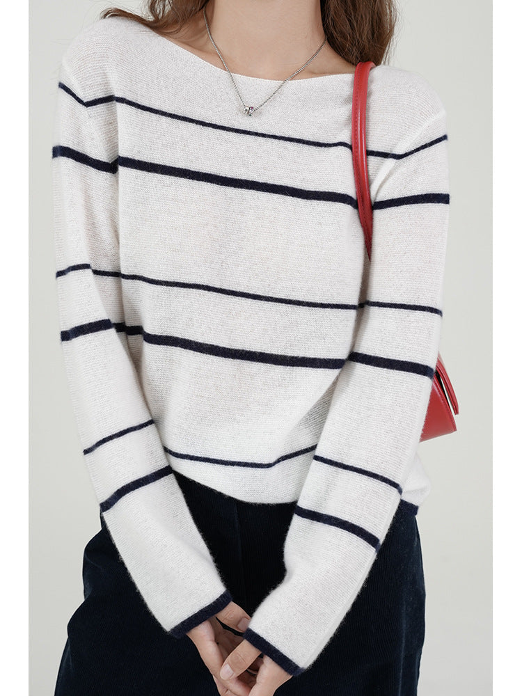 Striped Cashmere Sweater Elegant Casual Knit Top