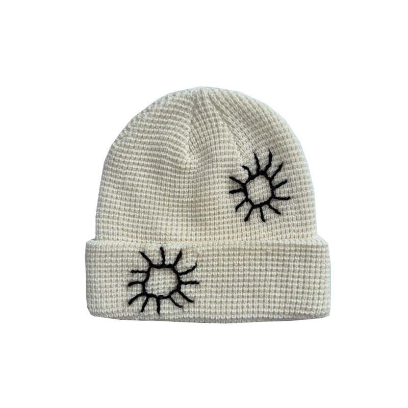 Handmade Embroidered Sunflower Wool Knit Beanie Cap