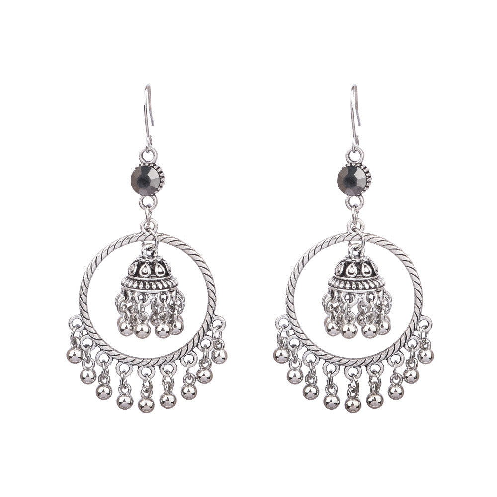 Vintage Tribal Silver Earrings with Beads and Tassels