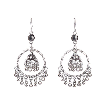 Vintage Tribal Silver Earrings with Beads and Tassels
