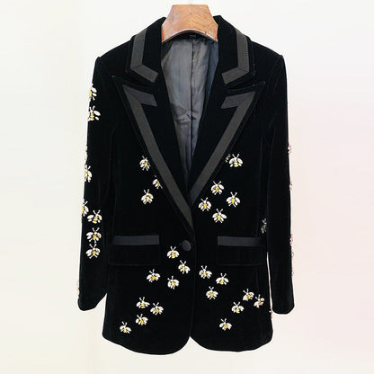 Beaded Velvet Blazer with Rhinestones
