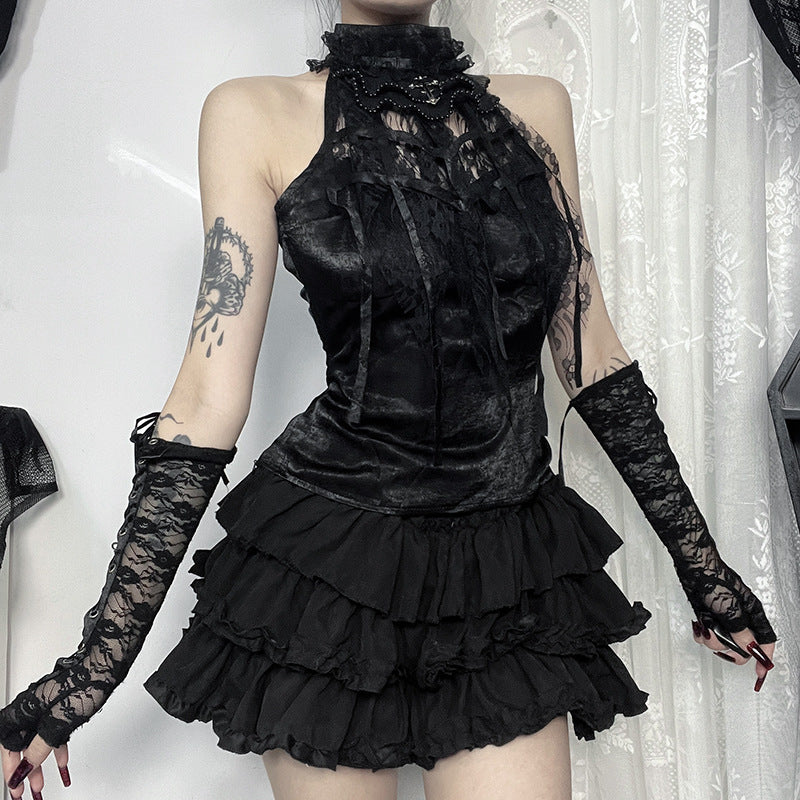 Gothic Rose Lace Trim Tank Top for Women