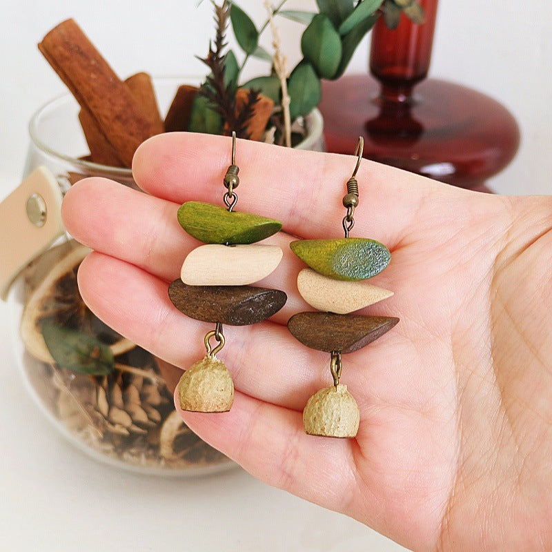Geometric Vintage Wood Drop Earrings Bohemian Style