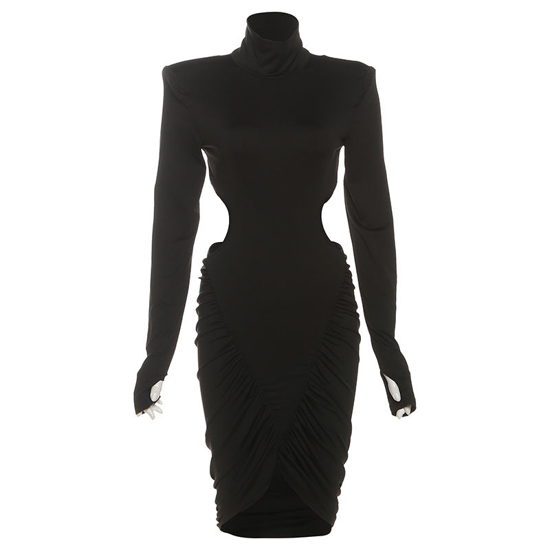 Sexy High Neck Backless Ruched Bodycon Mini Dress