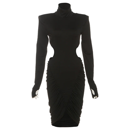 Sexy High Neck Backless Ruched Bodycon Mini Dress
