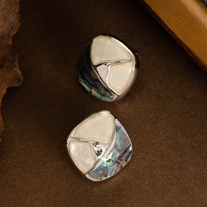 Geometric Abalone Drop Oil Earrings Stylish Ol 925 Silver Pin