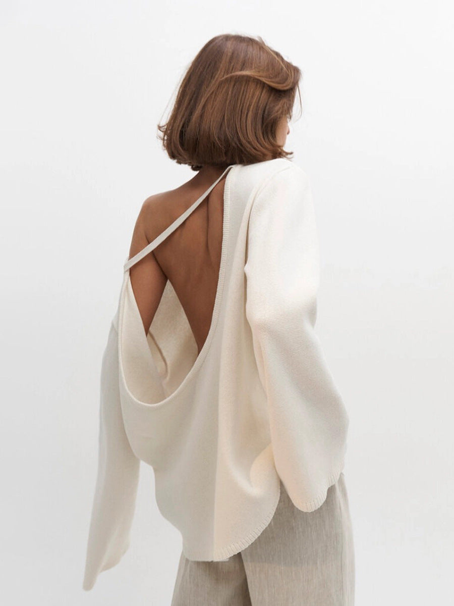 Cozy Backless Knitted Sweater Casual Plus Size Cotton