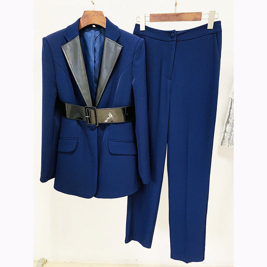 Color Block Long Pants Suit Set