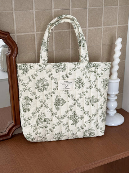 French Floral Handbag Vintage Soft Cotton Bag Casual Tote