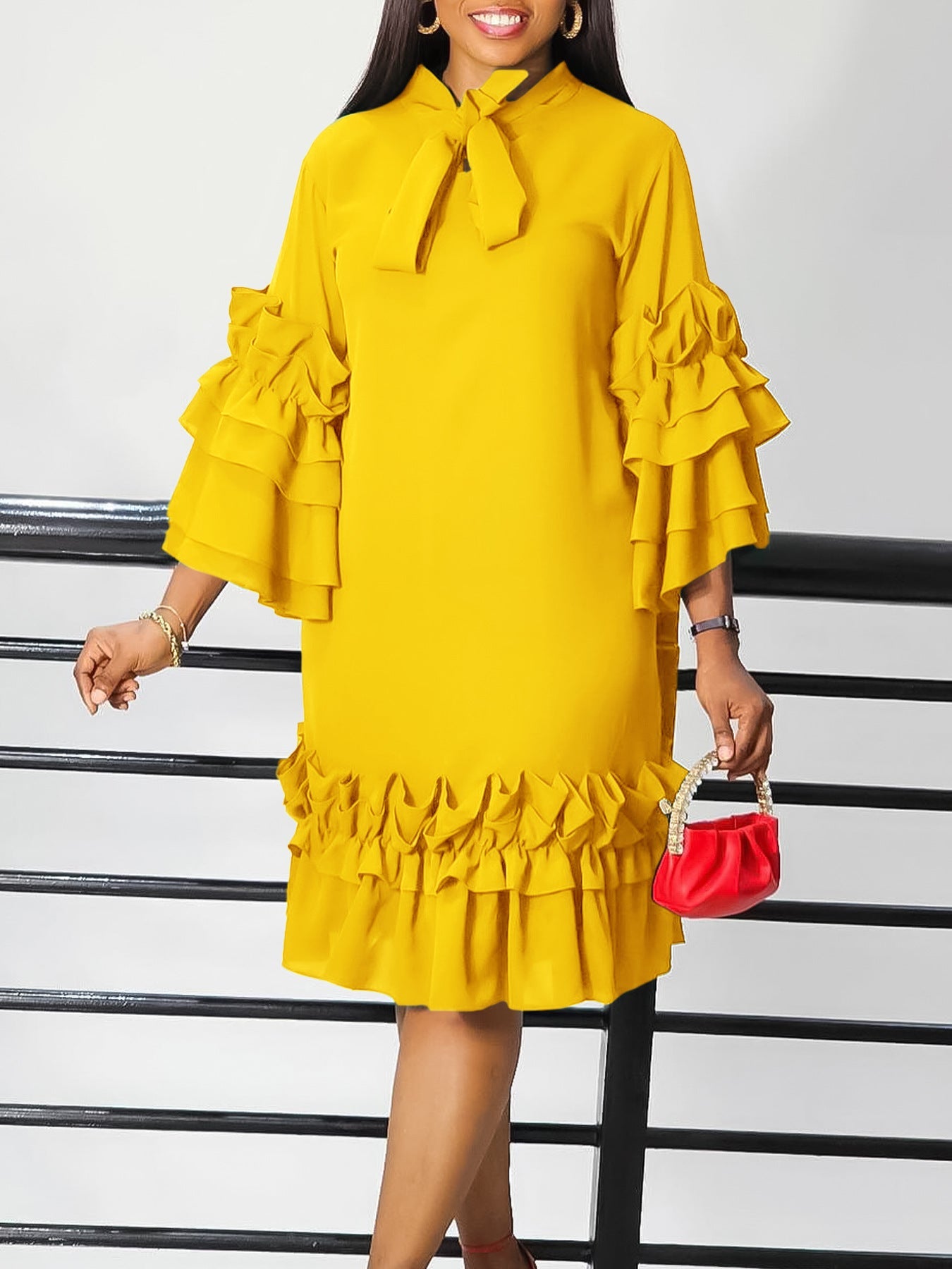 Fashionable Ruffle Sleeve Plus Size Casual Dress