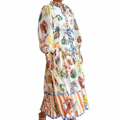 Elegant Floral Print Lantern Sleeve Maxi Dress