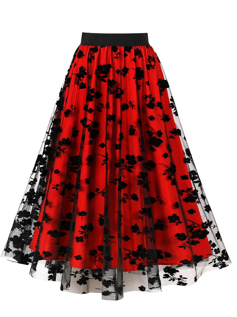 Plus Size Floral Lace Hem A-Line Skirt