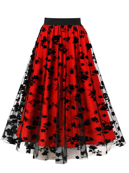 Plus Size Floral Lace Hem A-Line Skirt