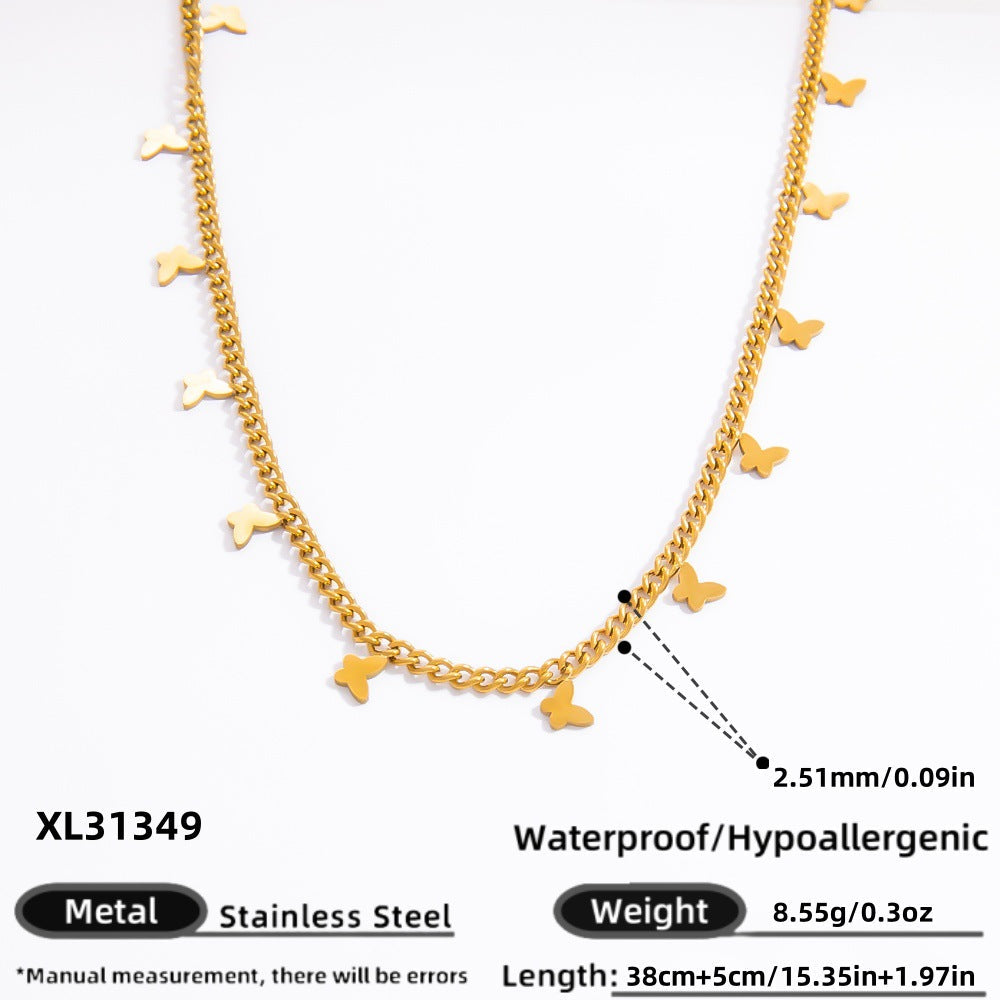 Geometric Pearl Pendant Necklace Stainless Steel 18K Gold Layered Design