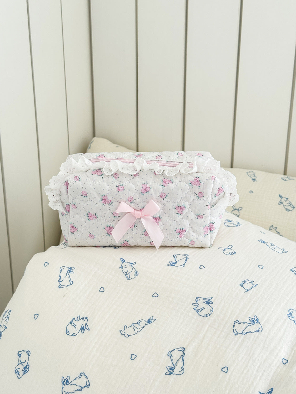 Pink Rose Sweetheart Storage Bag Floral Lace High-Capacity Bag