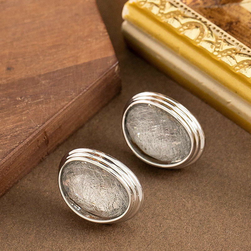 Geometric Oval Resin Earrings With 925 Silver Posts - Fashionable Luxury For Women