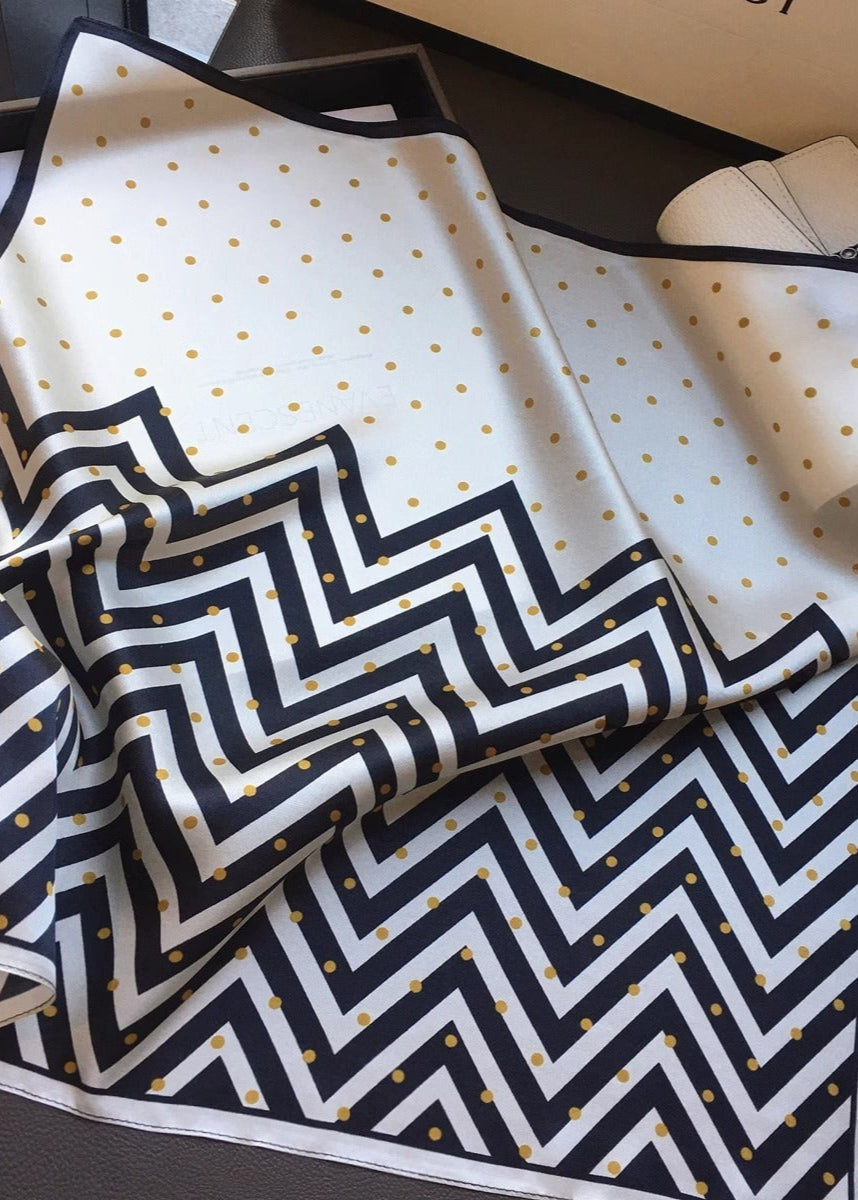 Silk Square Scarf Polka Dot Chevron Design