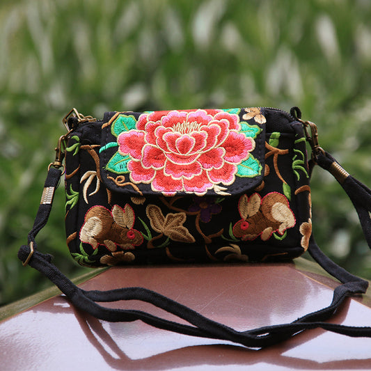Tibetan Style Hand-Embroidered Small Square Bag Casual Canvas Ladies Bag
