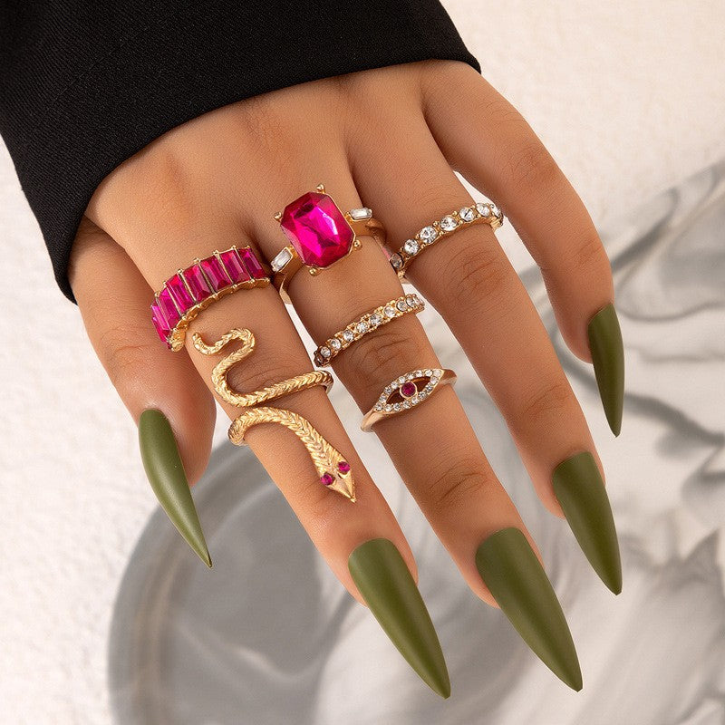 Snake Heart Shaped Gemstone Rings Jewelry Set
