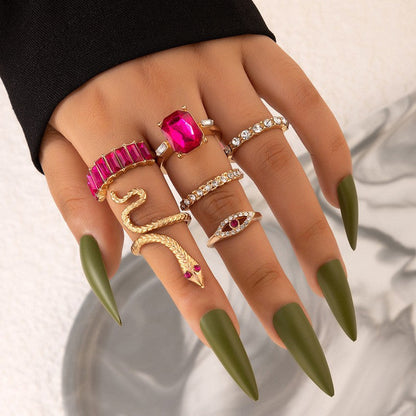 Snake Heart Shaped Gemstone Rings Jewelry Set