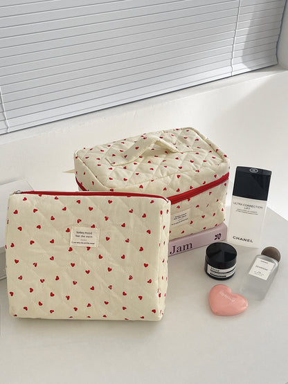 Red Heart Cosmetic Bag Stylish Multi-Functional Storage Pouch