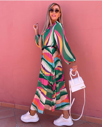 Holiday Long-Sleeved Print Maxi Dress