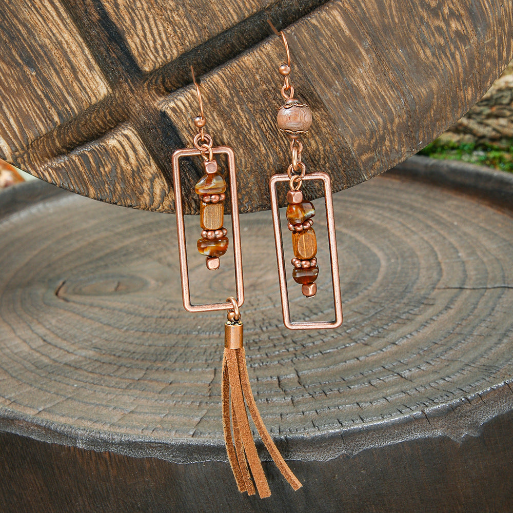 Bohemian Style Handmade Tassel Earrings with Heart-Shaped Design