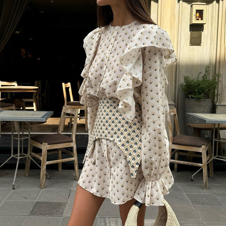 Elegant Ruffled Sleeve Shirt Dress with Waist Tie