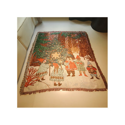 Christmas Jacquard Tassel Home Decor Throw Blanket