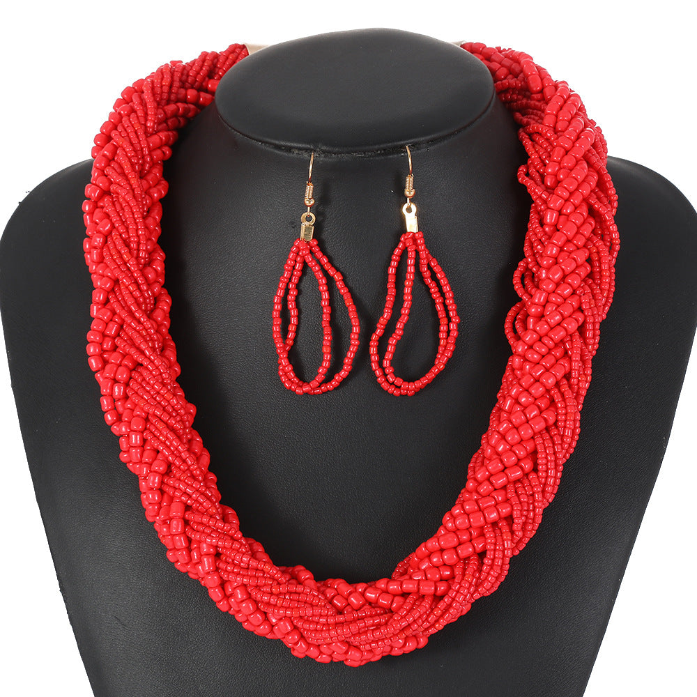 Colorful Multi-Layer Beaded Statement Necklace Set