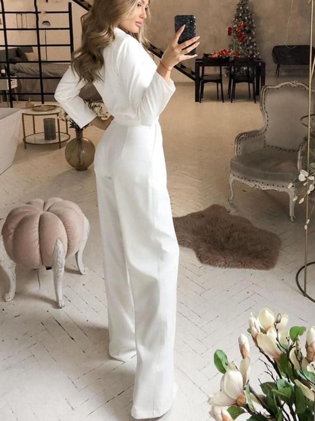 Elegant Casual Jumpsuit with Three-Quarter Sleeve in Polyester