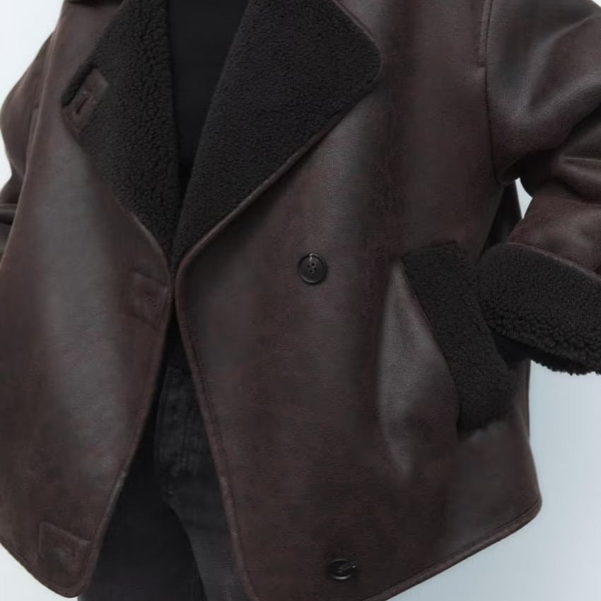 Oversized Plush Faux Suede Winter Coat