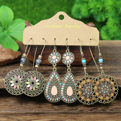 Bohemian Feather Dreamcatcher Earrings Zinc Alloy Vintage Style