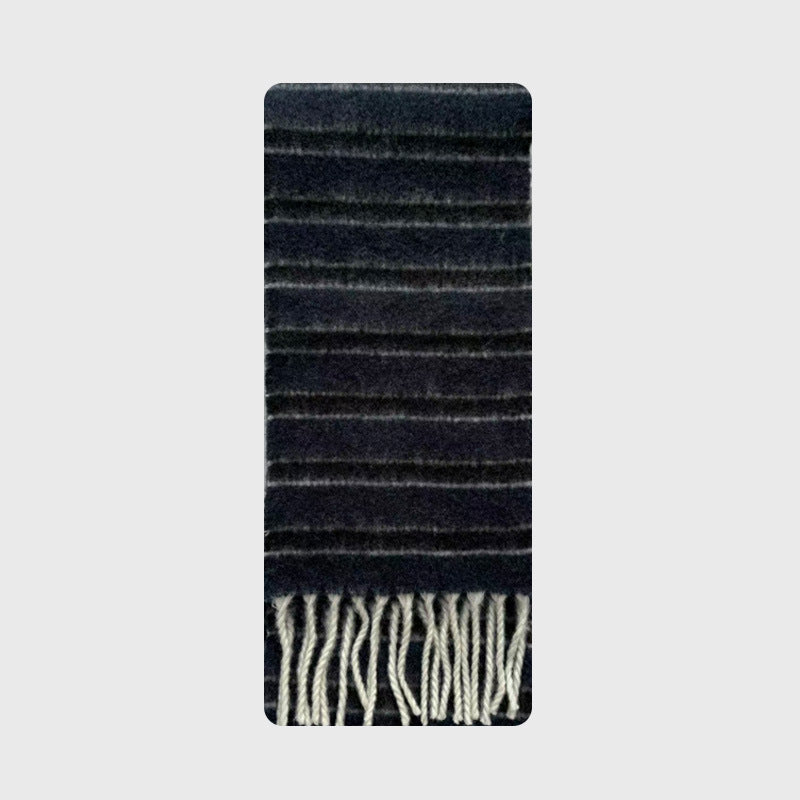 Colorful Striped Wool Blend Scarf With Fringe