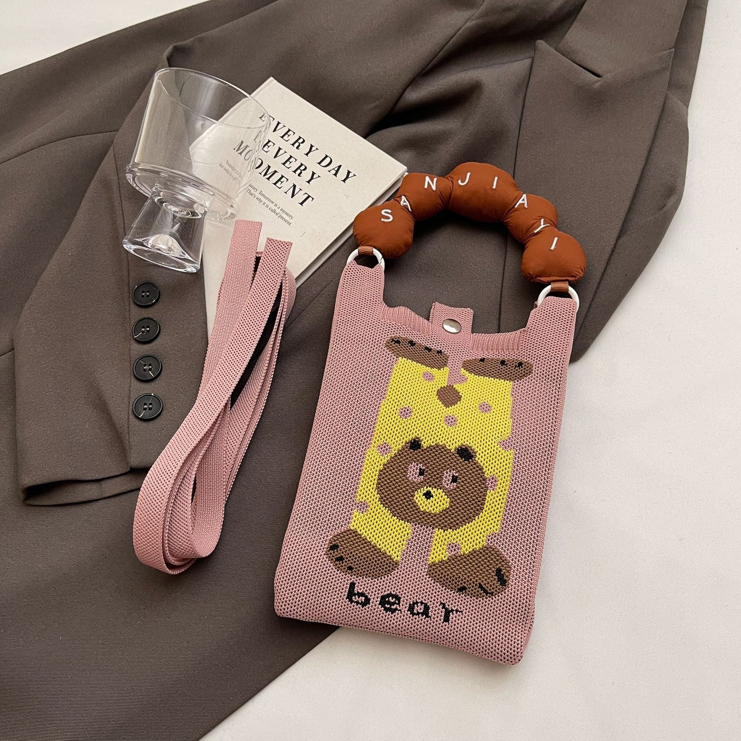 Trendy Knitted Crossbody Phone Bag Cute Cartoon Design