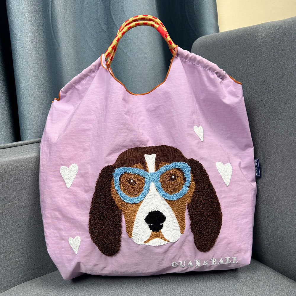 Plush Dog Embroidered Largr Capacity Shopping Bga