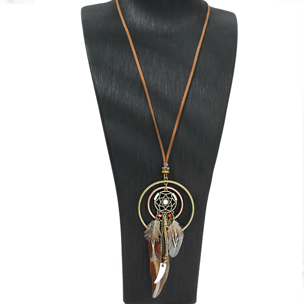 Bohemian Tassel Natural Feather Necklace Ethnic Vintage Jewelry