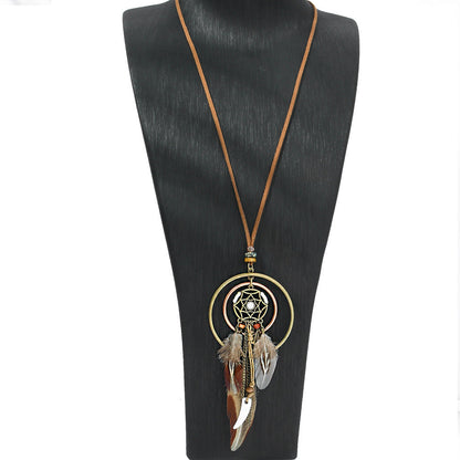 Bohemian Tassel Natural Feather Necklace Ethnic Vintage Jewelry
