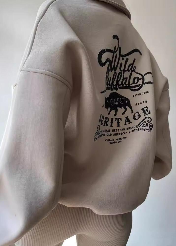 Oversized Half Zip Sweatshirt Cotton Blend Vintage Style