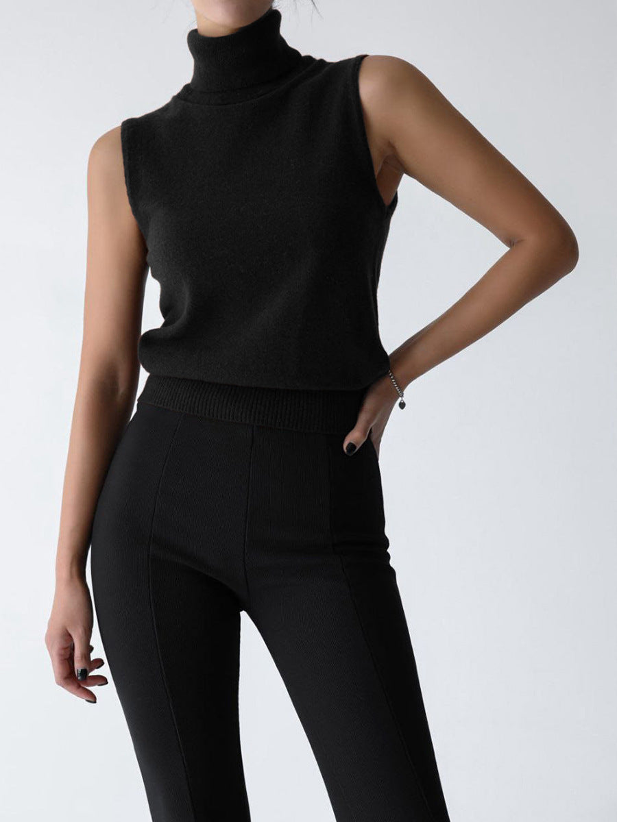 High Neck Sleeveless Knit Top Comfortable Casual Shirt