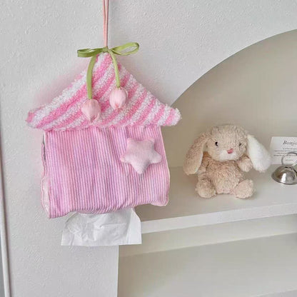 Cute Star House Tissue Holder Fabric Hanging Tissue Pouch