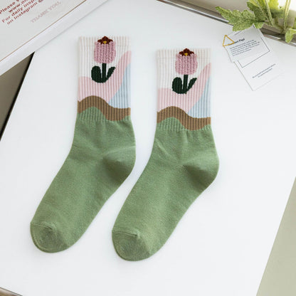 Rufia - 3D Floral Women’s Mid-Calf Socks