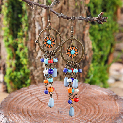 Bohemian Vintage Floral Tassel Earrings for Women