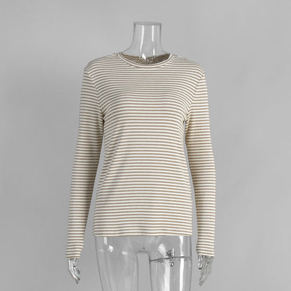 Striped Long Sleeve Cotton T-Shirt Casual Women's Top