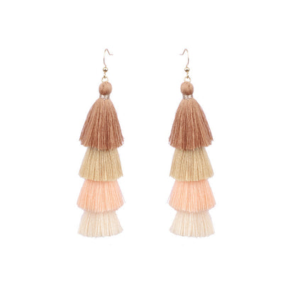 Bohemian Long Color Block Earrings With Tassels