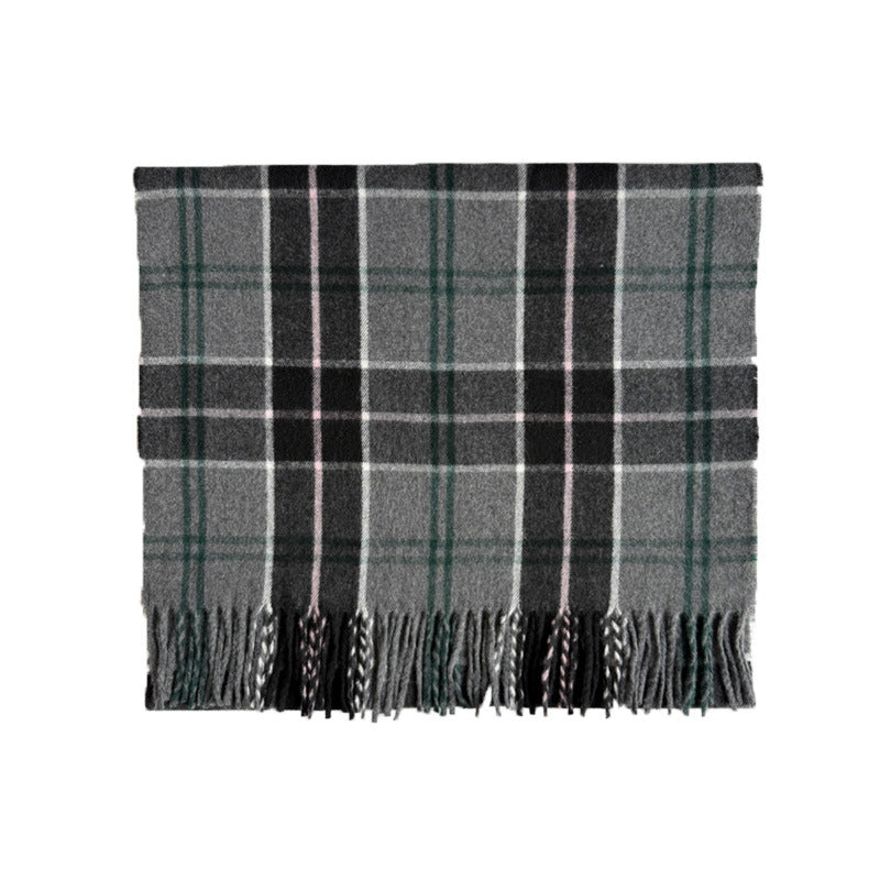 Classic Gray Plaid Scarf Unisex Warm Wool Blend Winter Accessory